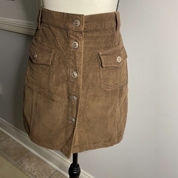Fore Warned Corduroy Brown Skirt Button Front Mini Skirt Women's Size 14 - Picture 3 of 15